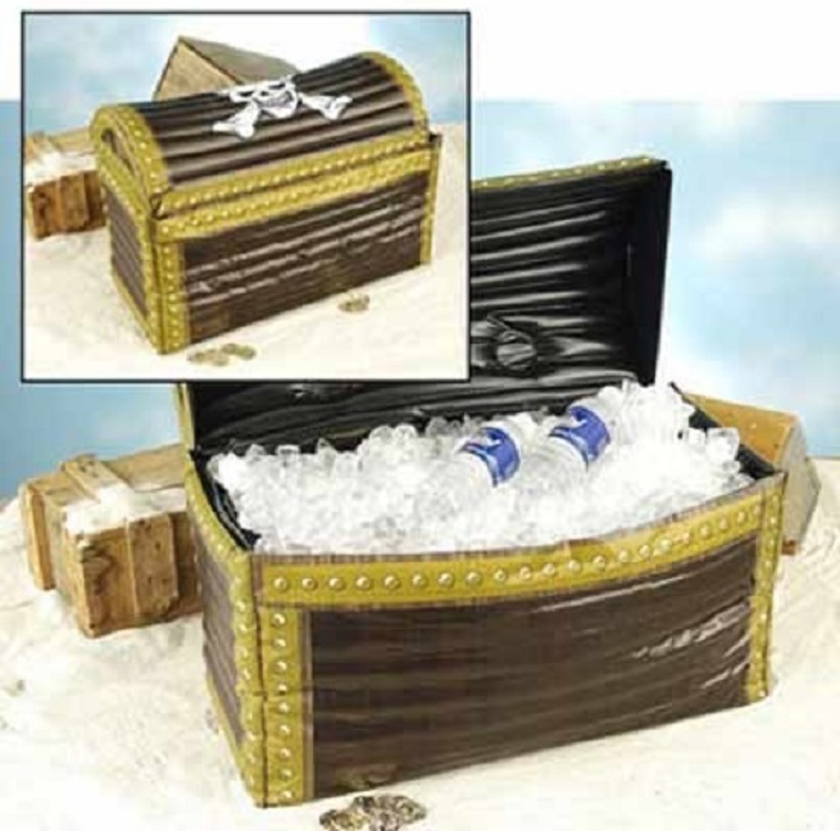 Opblaasbare schatkist / Inflatable Treasure Chest | Drank houder voor Beach Party | Afm. 64 x 46 x 33 cm